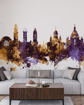 Helsinki Skyline Purple & Gold