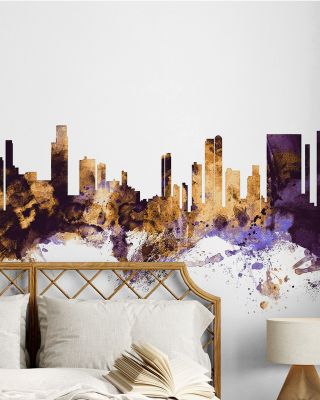 Honolulu Hawaii Skyline Purple & Gold