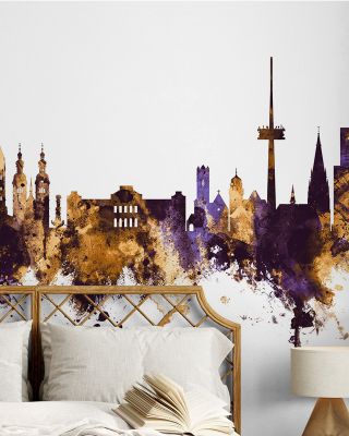 Koblenz Germany Skyline Purple & Gold Wallpaper