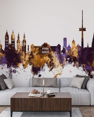 Koblenz Germany Skyline Purple & Gold Wallpaper