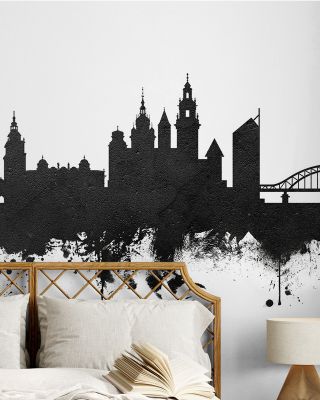 Krakow Skyline Black & White Wallpaper