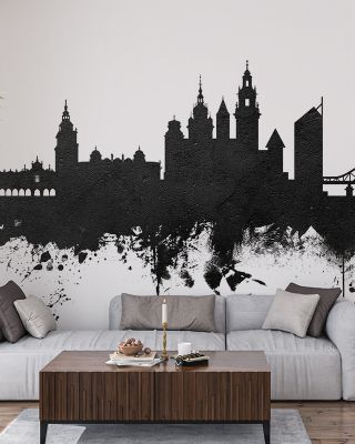 Krakow Skyline Black & White Wallpaper