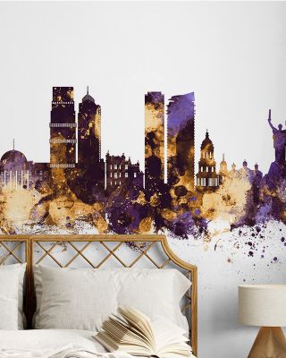 Kyiv Ukraine Skyline Purple & Gold Wallpaper