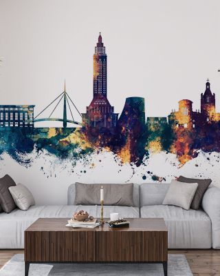 Le Havre France Skyline Blue & Bronze Wallpaper