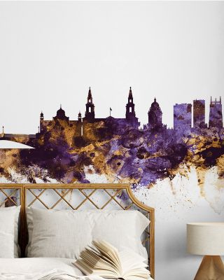 Leeds England Skyline Purple & Gold Wallpaper