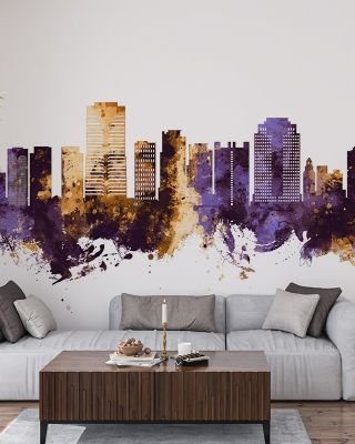 Long Beach California Skyline Purple & Gold Wallpaper