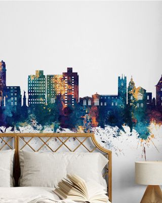 Luton England Skyline Blue & Bronze Wallpaper