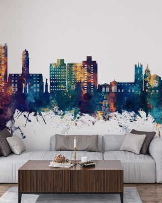 Luton England Skyline Blue & Bronze Wallpaper