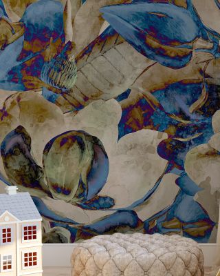 Blue Magnolia Art Wallpaper Mural