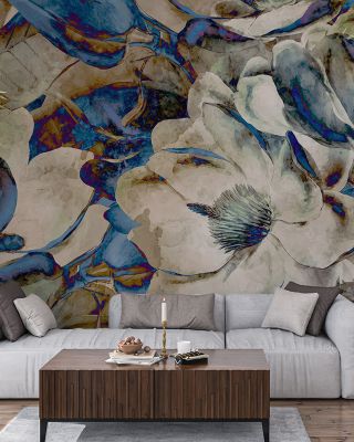 Blue Magnolia Art Wallpaper Mural