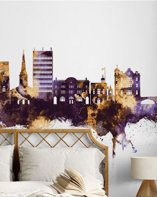 Maidstone England Skyline Purple & Gold Wallpaper