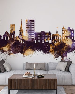 Maidstone England Skyline Purple & Gold Wallpaper