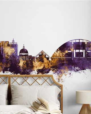 Milton Keynes England Skyline Purple & Gold Wallpaper