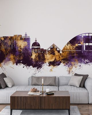Milton Keynes England Skyline Purple & Gold Wallpaper