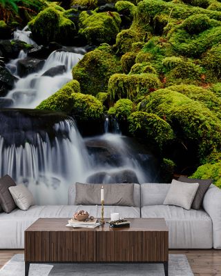 Mossy Rock Waterfall Wallpaper