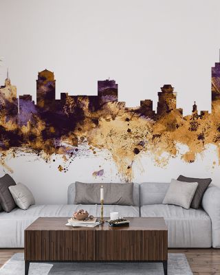 Nashville Tennessee Skyline Purple & Gold Wallpaper