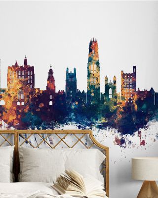 New Haven Connecticut Skyline Blue & Bronze Wallpaper