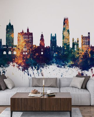 New Haven Connecticut Skyline Blue & Bronze Wallpaper