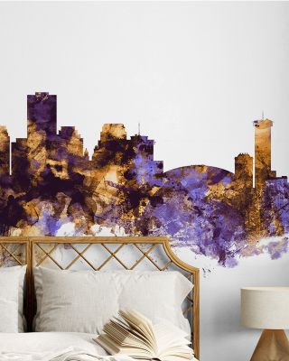 New Orleans Louisiana Skyline Purple & Gold Wallpaper