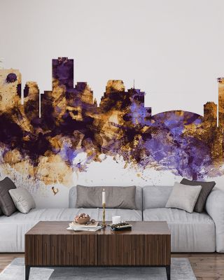 New Orleans Louisiana Skyline Purple & Gold Wallpaper