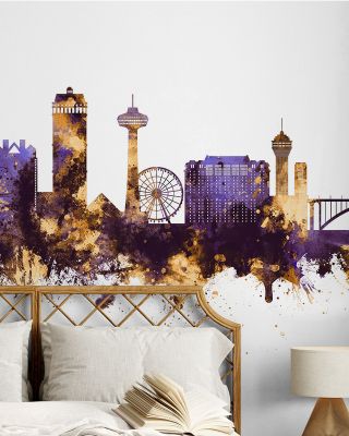 Niagara Falls Skyline Purple & Gold Wallpaper