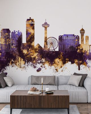 Niagara Falls Skyline Purple & Gold Wallpaper