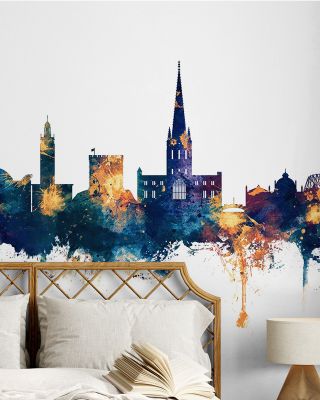 Norwich England Skyline Blue & Bronze Wallpaper