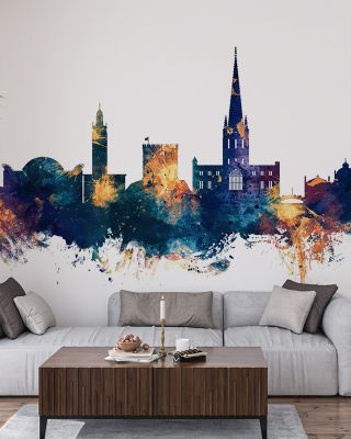 Norwich England Skyline Blue & Bronze Wallpaper