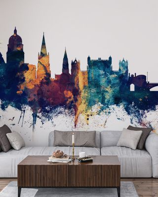 Nottingham England Skyline Blue & Bronze Wallpaper