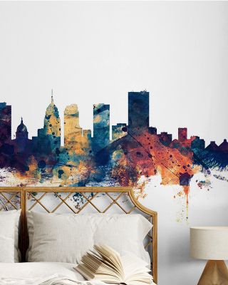 Oklahoma City Skyline Blue & Bronze Wallpaper