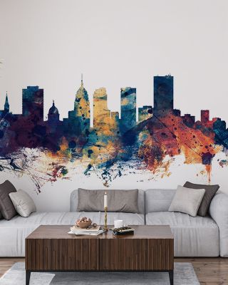 Oklahoma City Skyline Blue & Bronze Wallpaper