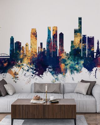 Osaka Skyline Blue & Bronze Wallpaper