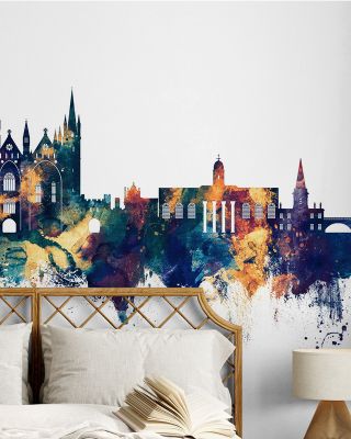 Peterborough England Skyline Blue & Bronze Wallpaper