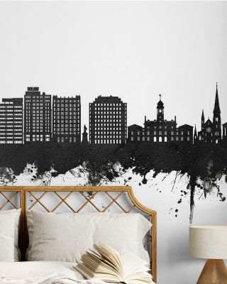 Portland Maine Skyline Black & White Wallpaper