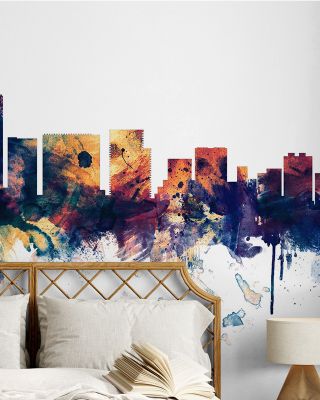 Portland Oregon Skyline Blue & Bronze Wallpaper