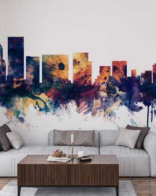 Portland Oregon Skyline Blue & Bronze Wallpaper