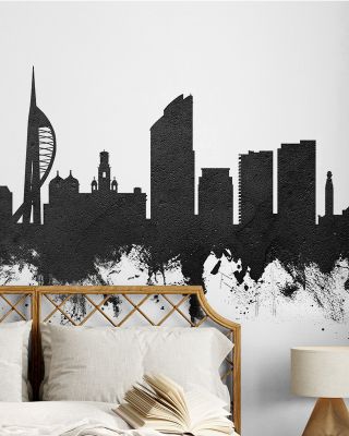 Portsmouth England Skyline Black & White Wallpaper