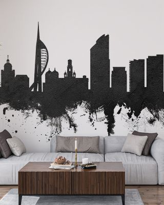 Portsmouth England Skyline Black & White Wallpaper