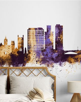 Reading England Skyline Purple & Gold Wallpaper