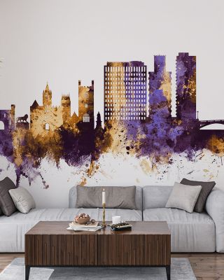 Reading England Skyline Purple & Gold Wallpaper