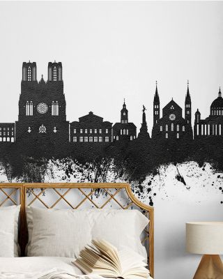 Reims France Skyline Black & White Wallpaper