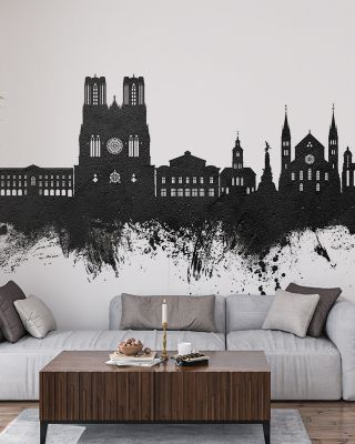 Reims France Skyline Black & White Wallpaper