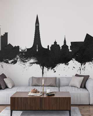 Reykjavík Skyline Black & White Wallpaper