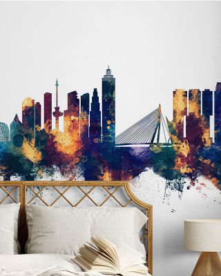 Rotterdam The Netherlands Skyline Blue & Bronze Wallpaper
