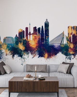 Rotterdam The Netherlands Skyline Blue & Bronze Wallpaper
