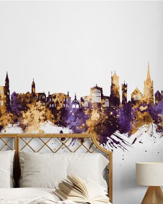 Salisbury England Skyline Purple & Gold Wallpaper