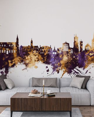 Salisbury England Skyline Purple & Gold Wallpaper