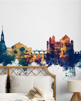 Schaffhausen Switzerland Skyline Blue & Bronze Wallpaper
