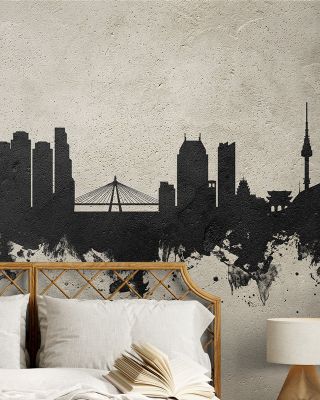 Seoul Skyline Concrete Wallpaper
