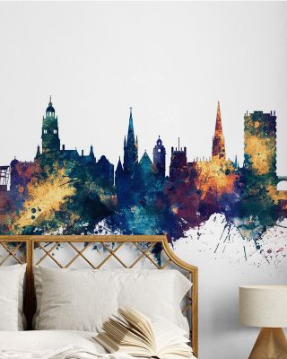 Sheffield England Skyline Blue & Bronze Wallpaper